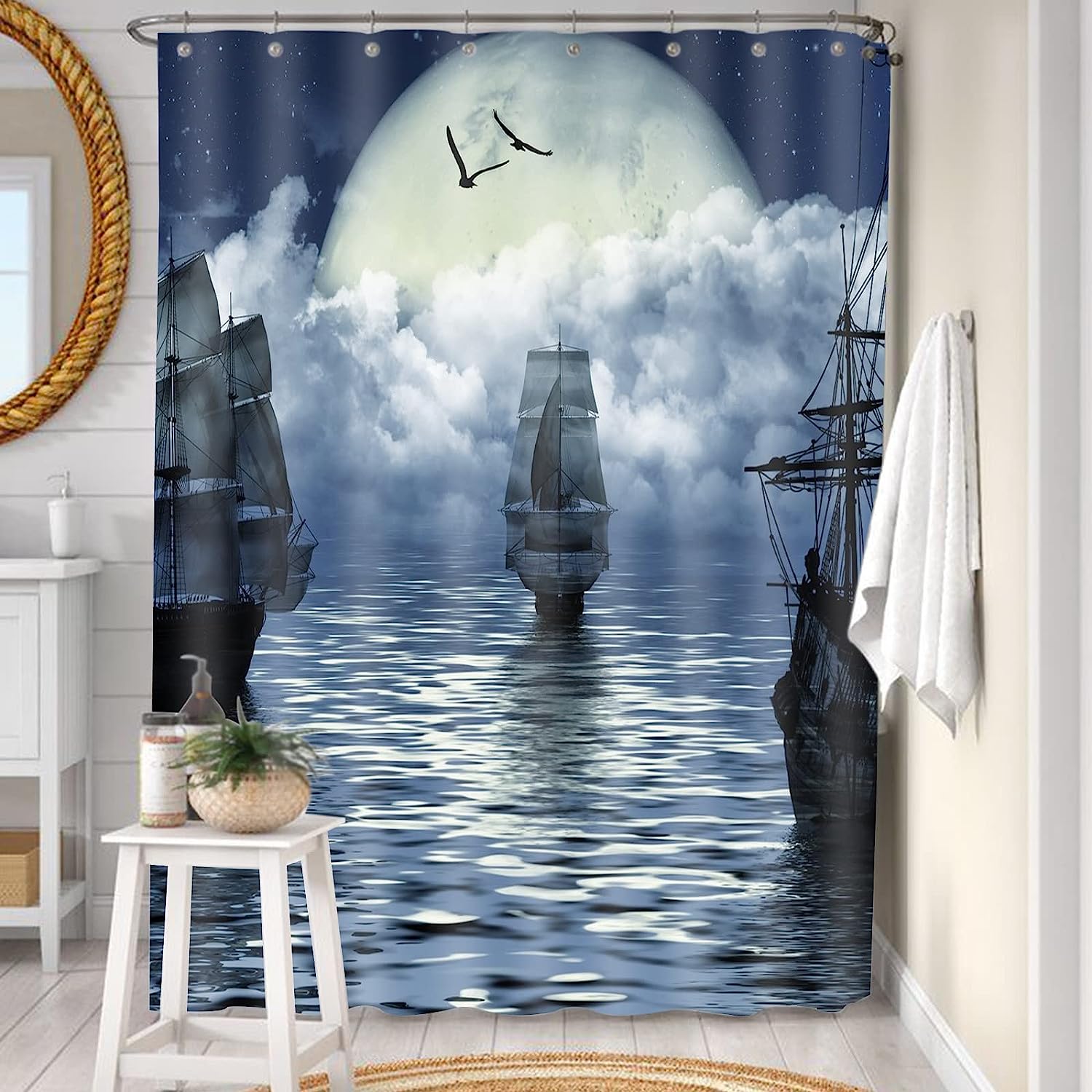 Unleash Your Imagination With This Ancient Pirate Ship Shower Curtain Liner, Moon Paintings Vikings