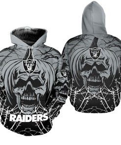 Unleash Your Spooky Style With This Las Vegas Raiders Halloween Pumpkin Skull Print 3D Zip Hoodie
