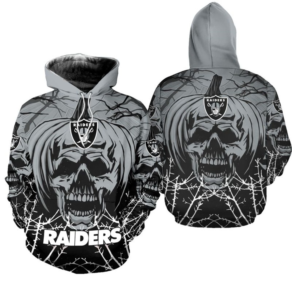 Unleash Your Spooky Style With This Las Vegas Raiders Halloween Pumpkin Skull Print 3D Zip Hoodie