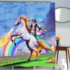 Unusual Art Funny Shower Curtain With Cat Riding Unicorn, Geek Chic And Quirky Gift Idea For Cat Art And Minecraft Fans 