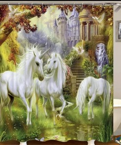 Uplifting Feel Good Fantasy Garden Unicorn Shower Curtain And Bath Set
