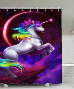 Uplifting Feel Good Fantasy Unicorn Rainbow Shower Curtain And Bath Set 