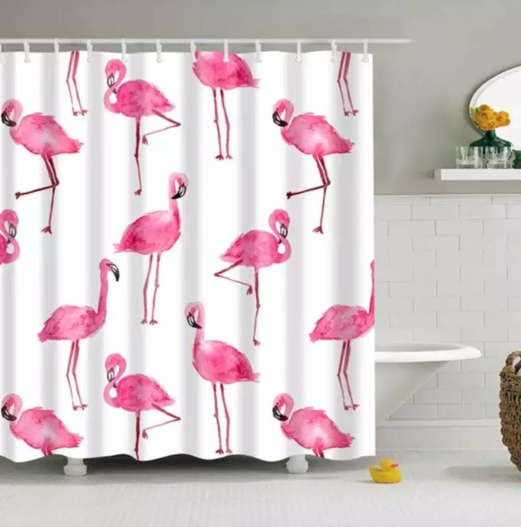 Uplifting Pink Flamingos Shower and Bath Curtain Set for a Fun Mood in Your Bathroom