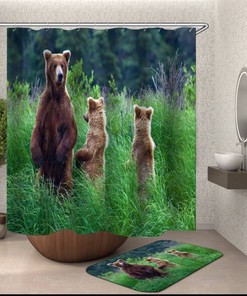 Uplifting Shower Curtain With Bear In The Woods Print, Perfect For Nature Lovers