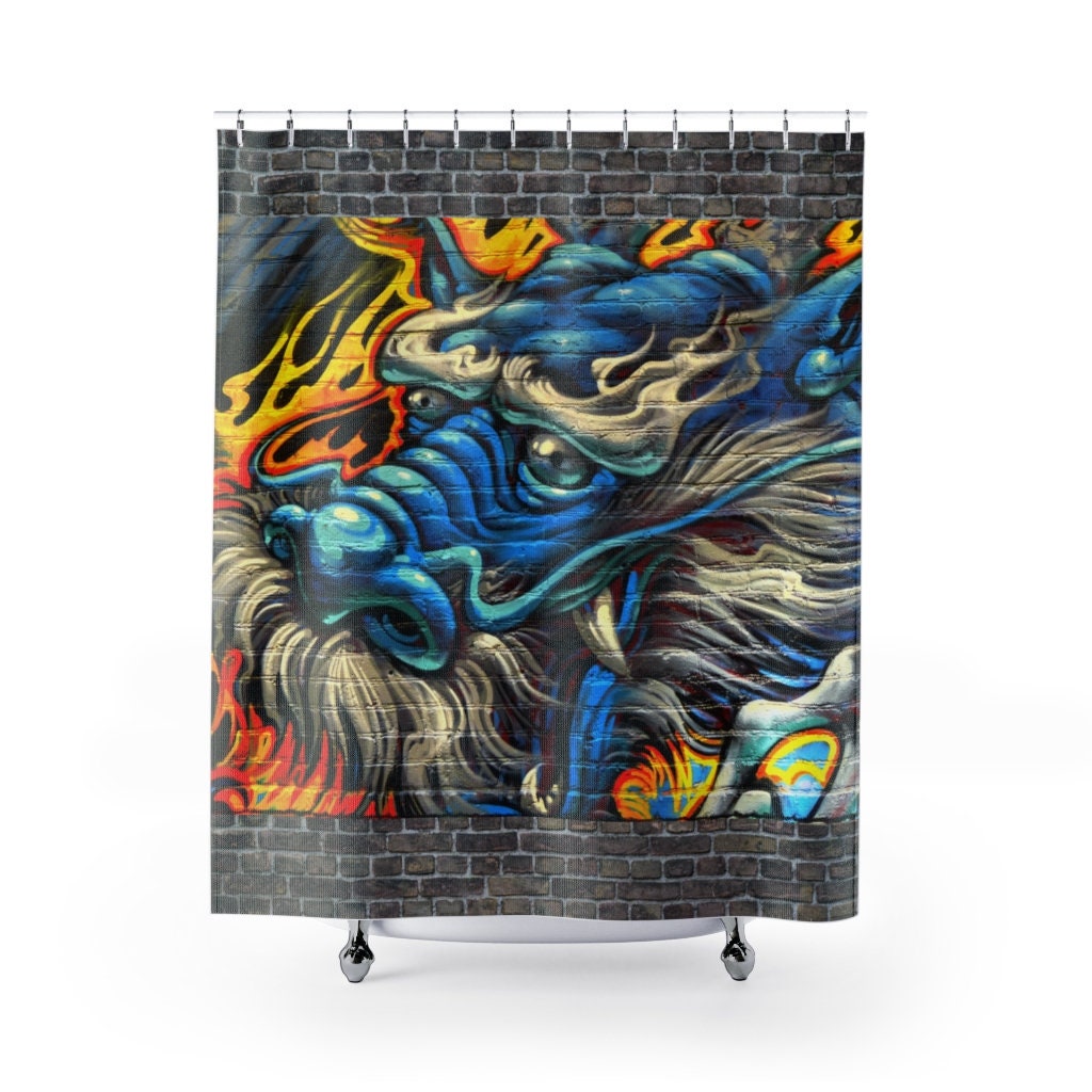 Urban Graffiti Dragon Shower Curtain For A Modern Bathroom