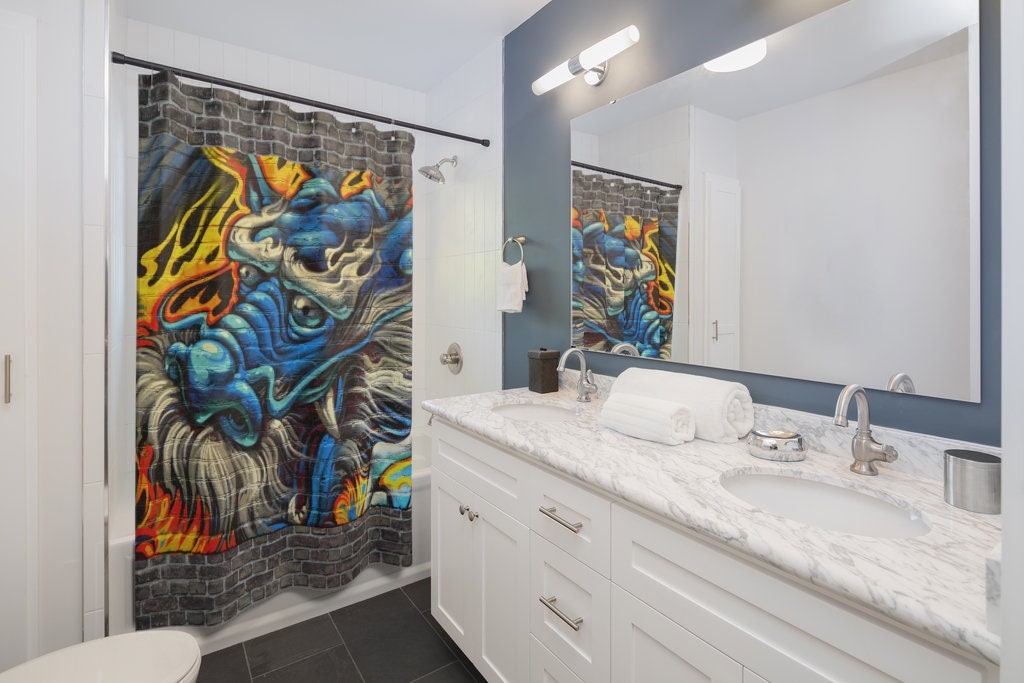 Urban Graffiti Dragon Shower Curtain For A Modern Bathroom - Image 2