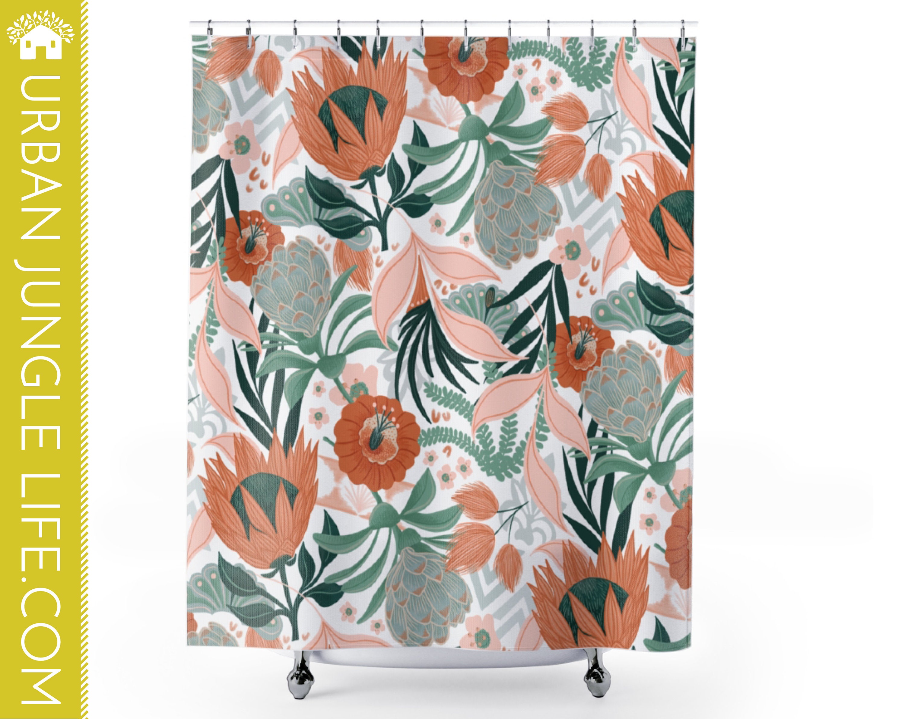 Urban Jungle Decor Hawaiian Shower Curtain With Protea Print