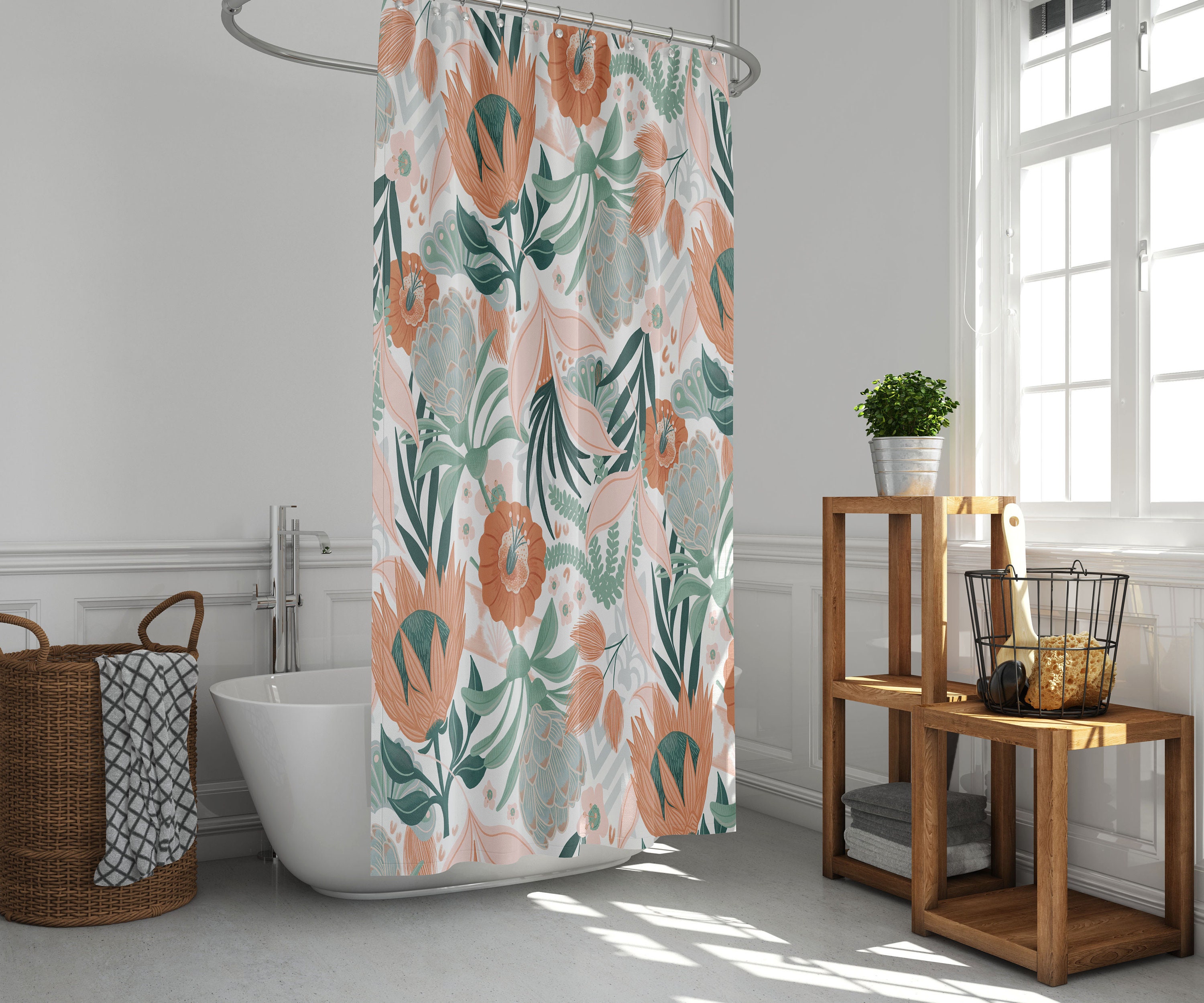 Urban Jungle Decor Hawaiian Shower Curtain With Protea Print