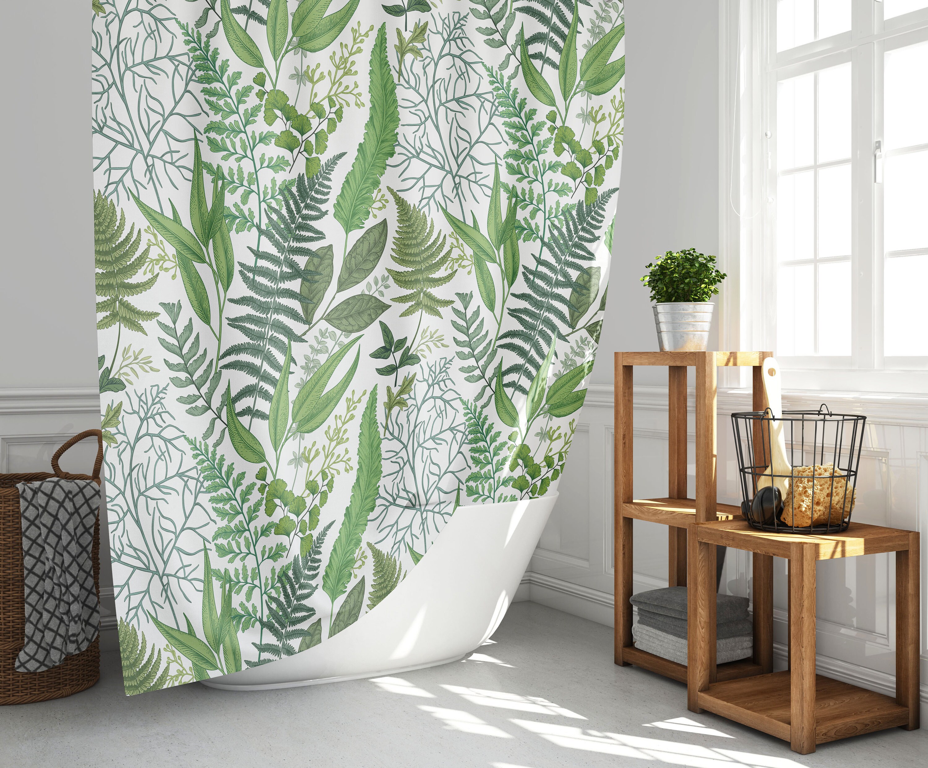 Urban Jungle Vintage Leaves Shower Curtain for Botanical Bathroom Decor
