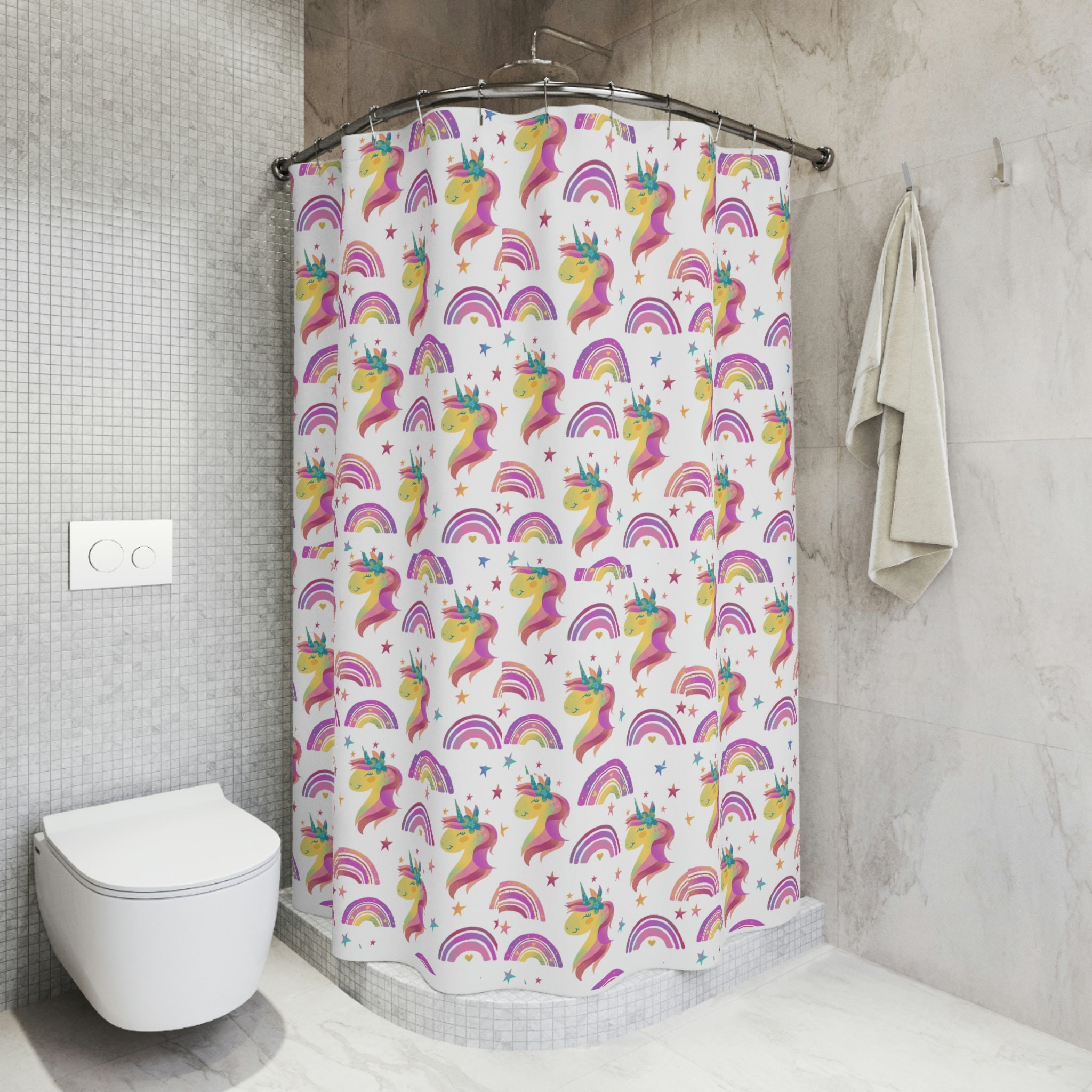 Urban n Look - Unicorn and Rainbow Style Shower Curtain to Add Color to Your Bathroom