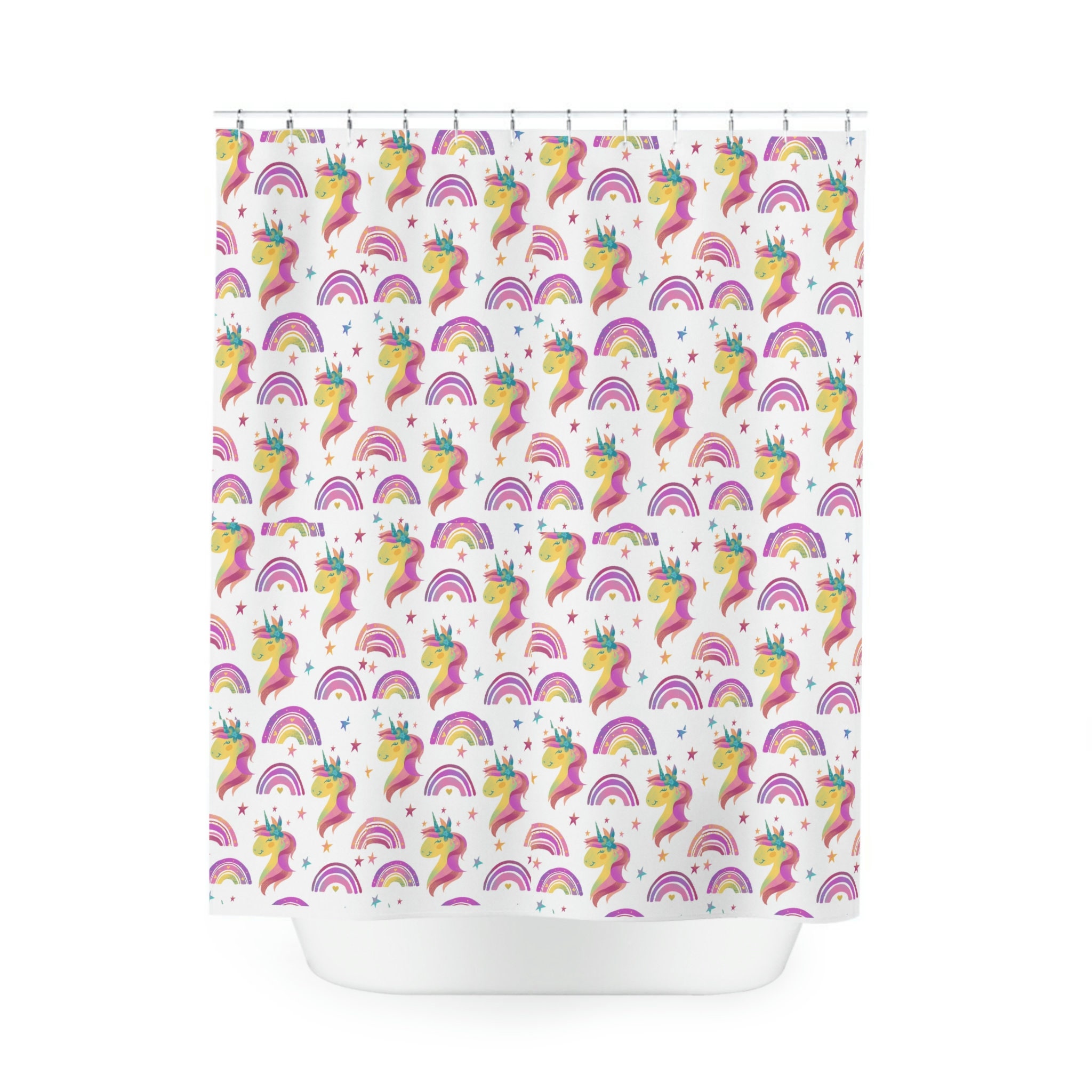 Urban n Look - Unicorn and Rainbow Style Shower Curtain to Add Color to Your Bathroom