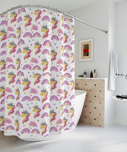 Urban n Look - Unicorn and Rainbow Style Shower Curtain to Add Color to Your Bathroom