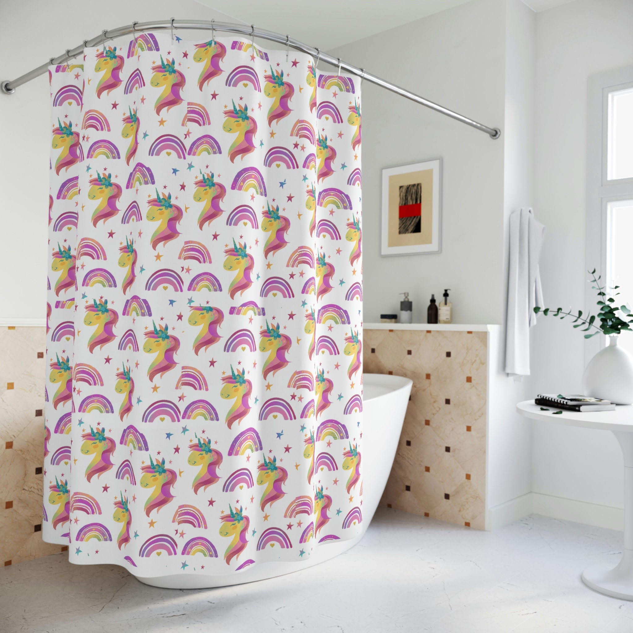Urban n Look - Unicorn and Rainbow Style Shower Curtain to Add Color to Your Bathroom