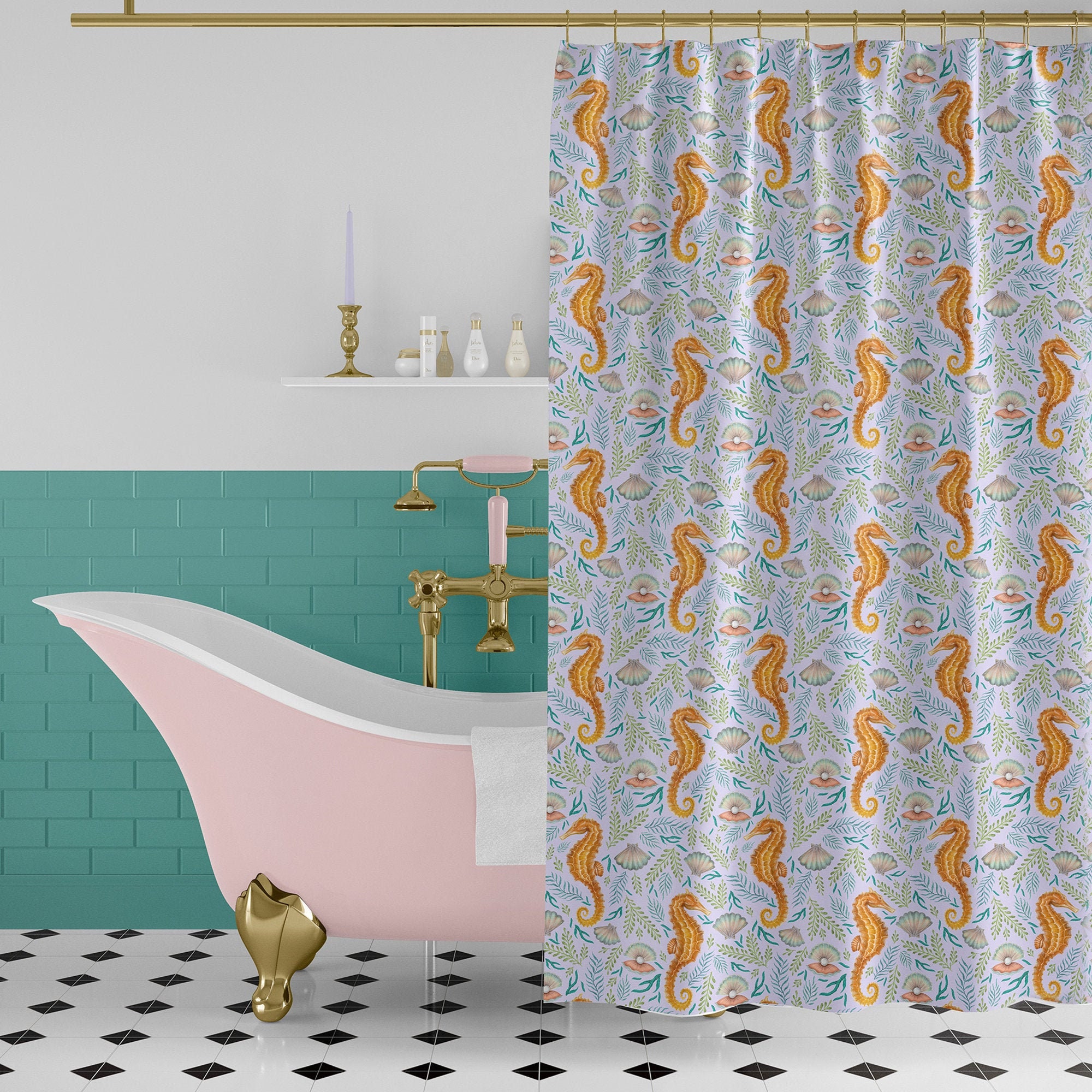 Urchin Lilac Royal Reef Shower Curtain in 3 Sizes - Gorgeous Bathroom Decor