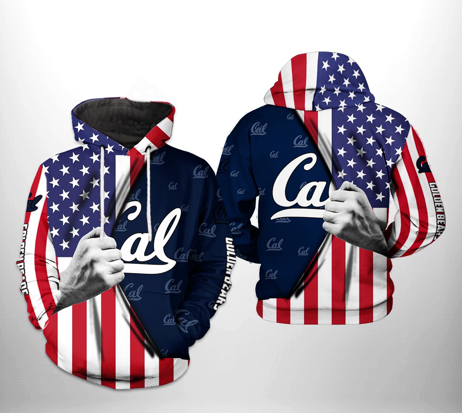 Us Flag 3D All Over Print Hoodie - California Golden Bears Ncaa