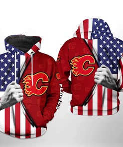 Us Flag 3D All Over Print Hoodie With Zip Up Option - Calgary Flames Nhl 