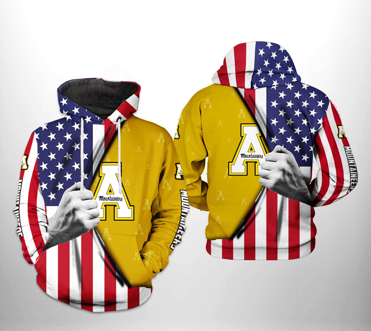 Us Flag 3D All Over Print Hoodie Zip-Up Or Pullover - Appalachian State Mountaineers Ncaa Edition
