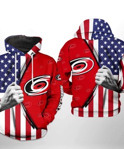 Us Flag All Over Print Hoodie - Carolina Hurricanes Nhl 3D Zip-Up Option For Fans