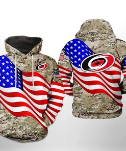 Us Flag Camo Veteran Hoodie - Carolina Hurricanes Nhl 3D All Over Print Zip-Up Option
