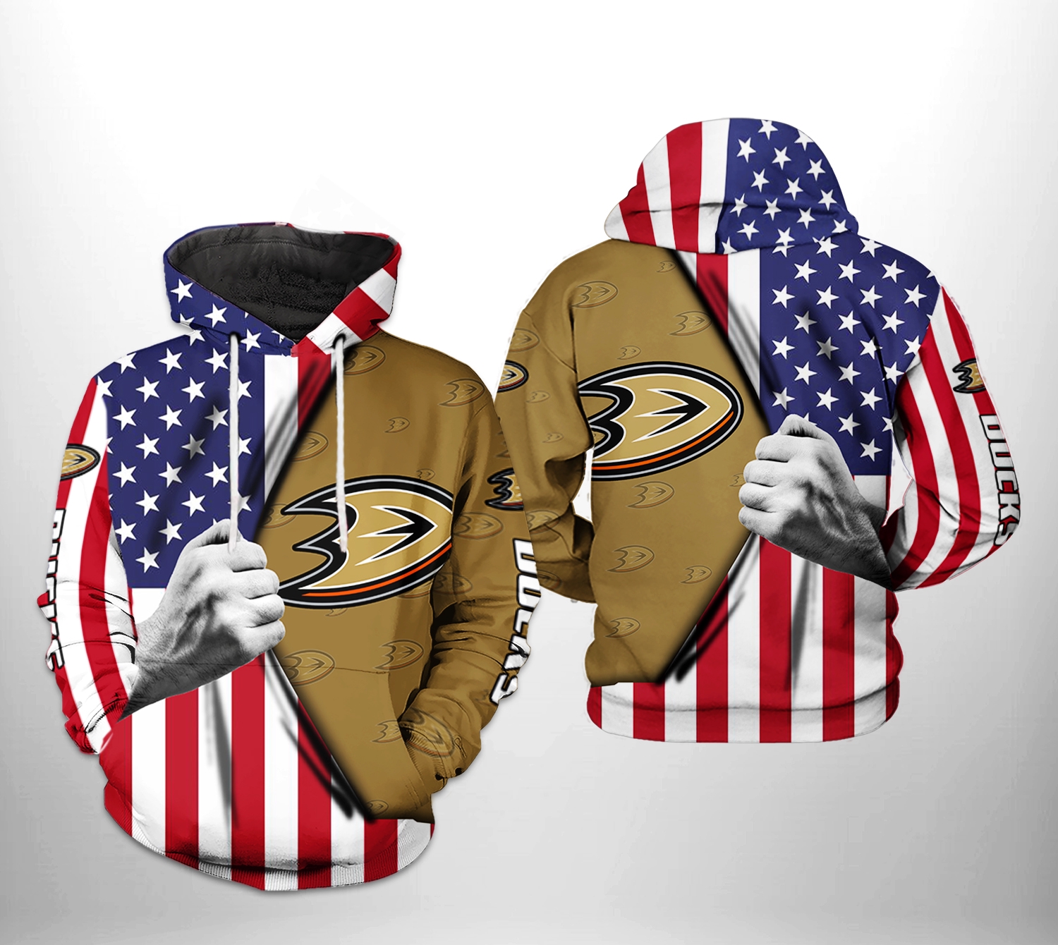 Us Flag Team 3D All Over Print Zip Up Hoodie - Anaheim Ducks Nhl Edition