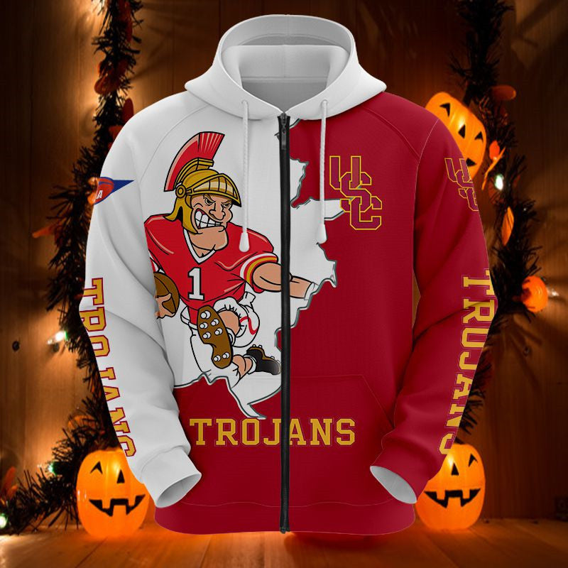 Usc Trojans Mascot Long Sleeve 3D Zip Hoodie For Fans