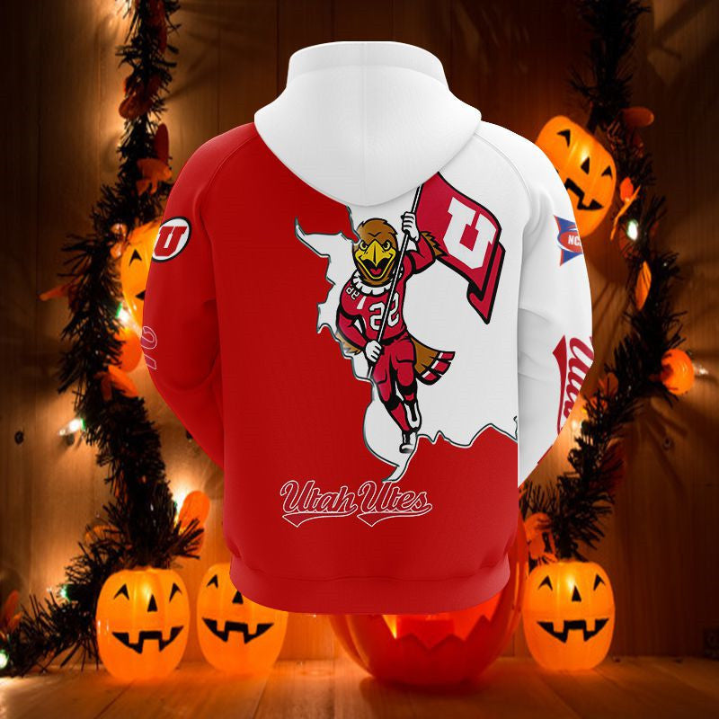 Utah Utes Mascot Long Sleeve 3D Zip Hoodie For Fans