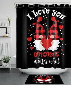 Valentine Gnome Shower Curtain | I Love You Red Heart Bathroom Accessory
