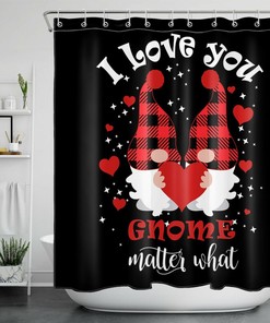 Valentine Gnome Shower Curtain | I Love You Red Heart Bathroom Accessory