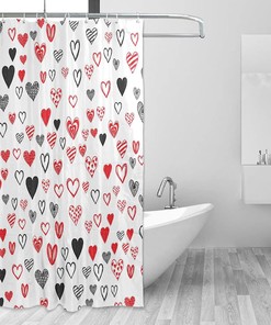 Valentine Love Heart Print Waterproof Fabric Shower Curtain for Bathroom Decoration