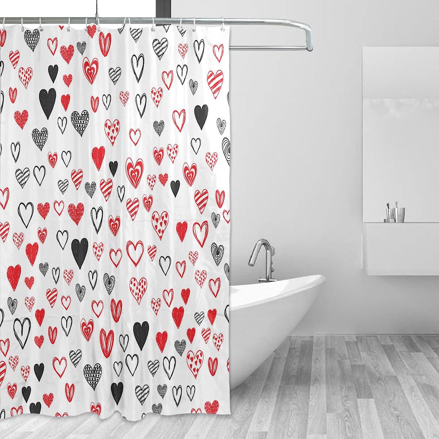 Valentine Love Heart Print Waterproof Fabric Shower Curtain for Bathroom Decoration