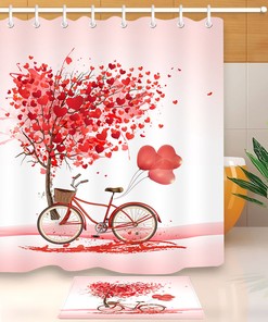 Valentine Love Heart Tree Shower Curtain - Waterproof Bathroom Accessory