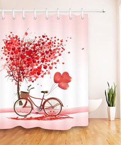Valentine Love Heart Tree Shower Curtain - Waterproof Bathroom Accessory