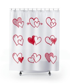Valentine Themed Shower Curtain | Love Hearts and Roses Fabric Bathroom Decor
