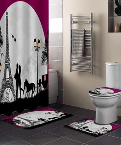 Valentine'S Day Couples Figure Eiffel Tower Bathroom Decor Shower Set