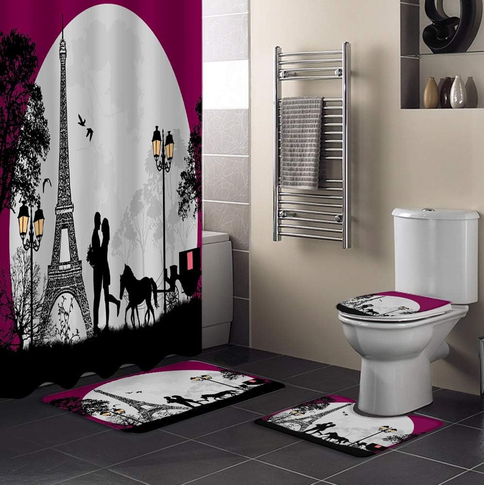 Valentine'S Day Couples Figure Eiffel Tower Bathroom Decor Shower Set