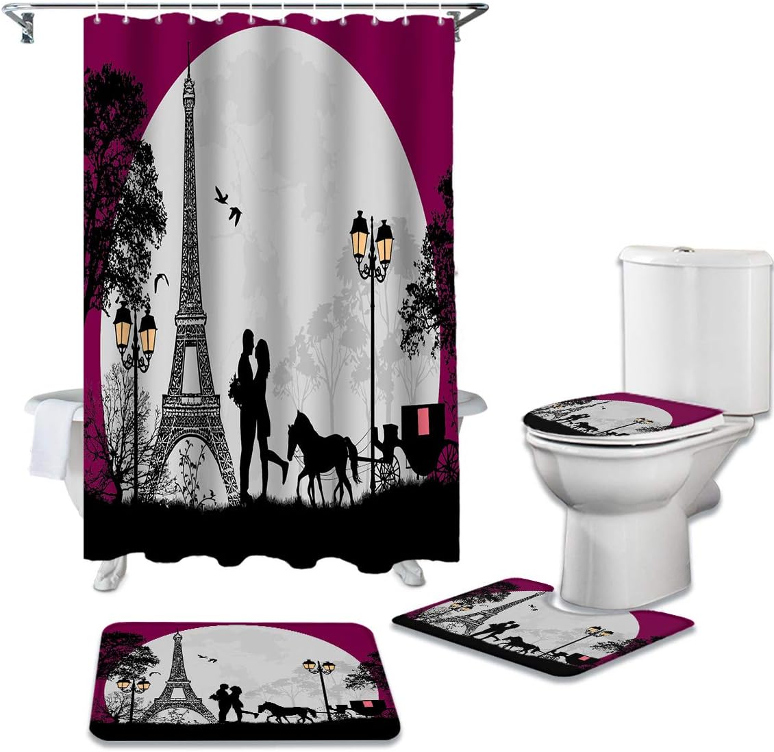 Valentine'S Day Couples Figure Eiffel Tower Bathroom Decor Shower Set - Image 2