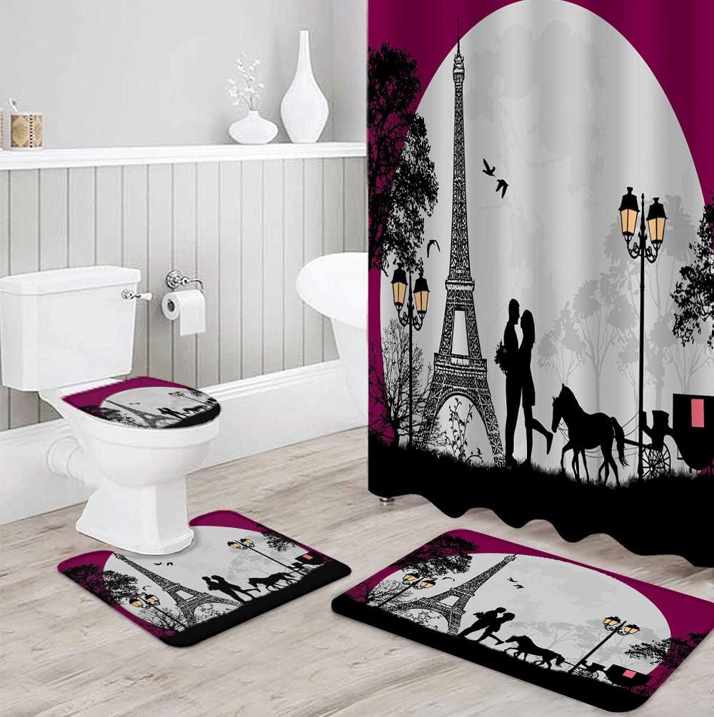 Valentine'S Day Couples Figure Eiffel Tower Bathroom Decor Shower Set - Image 3