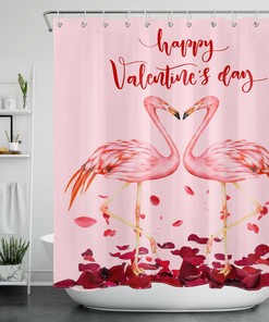 Valentine'S Day Flamingo Couple Shower Curtain With Red Roses