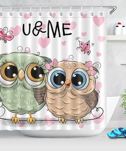 Valentine'S Day Funny Owl Couple Shower Curtain Bathroom Decor