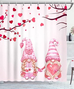 Valentine'S Day Gnome Shower Curtain For Romantic Bathroom Decor
