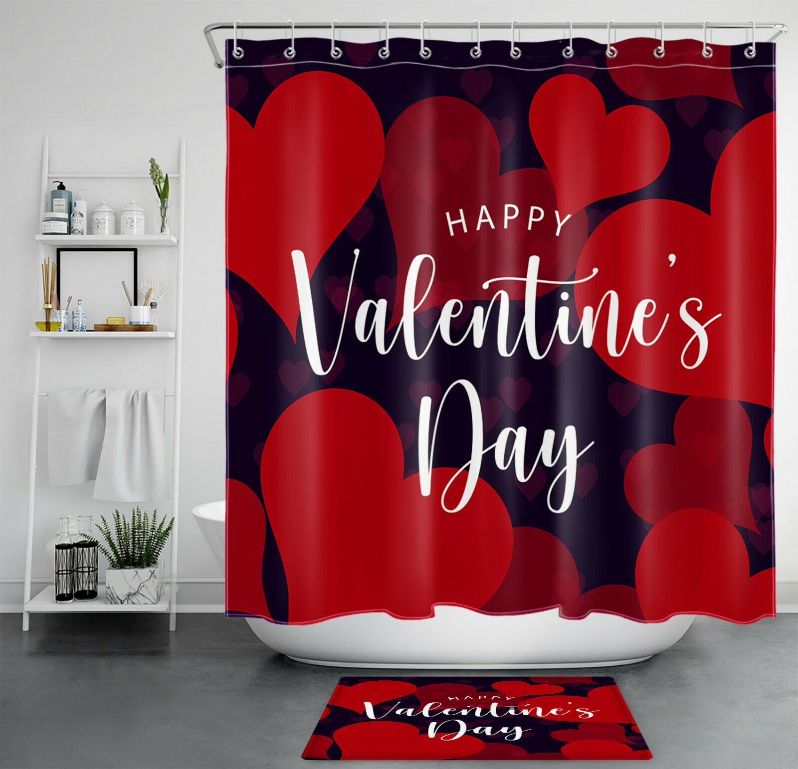 Valentine'S Day Heart Red Love Decorative Bathroom Curtain For A Romantic Vibe
