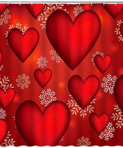 Valentine'S Day Red Peach Snowflake Romantic Dream Shower Curtain For Bathroom Decor Fabric