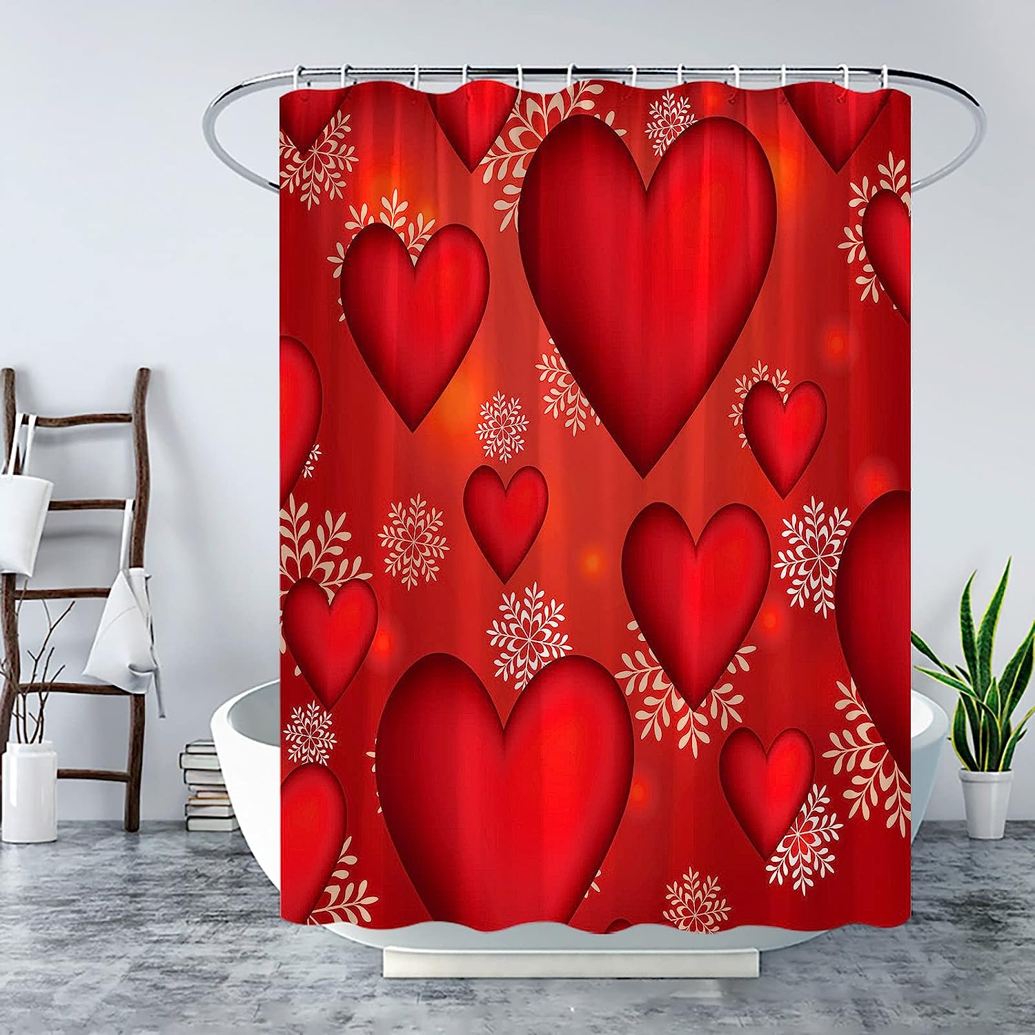 Valentine'S Day Red Peach Snowflake Romantic Dream Shower Curtain For Bathroom Decor Fabric - Image 2