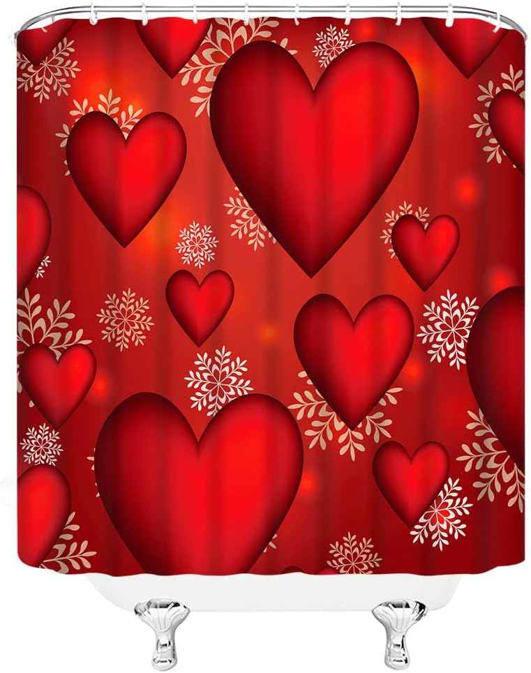 Valentine'S Day Red Peach Snowflake Romantic Dream Shower Curtain For Bathroom Decor Fabric - Image 3