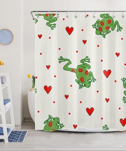 Valentine'S Day Shower Curtain, Falling Love Hearts Cute Frogs Red Lips Bathroom Decor Set - Ecotob