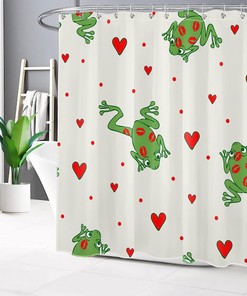 Valentine'S Day Shower Curtain, Falling Love Hearts Cute Frogs Red Lips Bathroom Decor Set - Ecotob