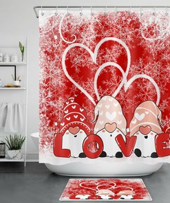 Valentine'S Day Winter Snowflake Gnome Shower Curtain With Cute Bathroom Accessories