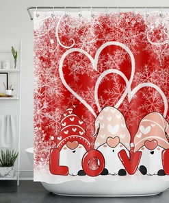 Valentine'S Day Winter Snowflake Gnome Shower Curtain With Cute Bathroom Accessories