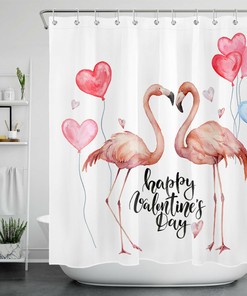 Valentine's Day Balloon and Flamingo Shower Curtain for a Romantic Bathroom