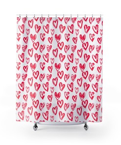 Valentine's Day Decor Lovely Hearts Shower Curtain - Print Shower Curtain